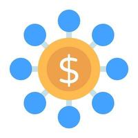 Dollar with nodes, concept of money network icon vector