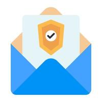 Shield on letter inside envelope, icon of secure mail vector