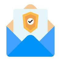 Shield on letter inside envelope, icon of secure mail vector