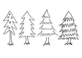 doodle park forest conifer abstract silhouettes outlined trees in black color collection set vector