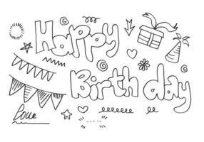 set of hand drawn doodle cartoon objects and symbols on the birthday party. vector