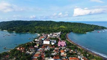 Ciamis, West Java-Indonesia, 12 May 2022 - Beautiful panoramic aerial view of Pangandaran beach. photo