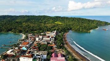 Ciamis, West Java-Indonesia, 12 May 2022 - Beautiful panoramic aerial view of Pangandaran beach. photo