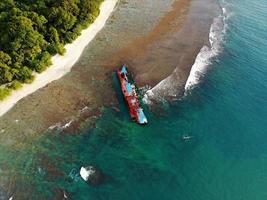 Beautiful panoramic aerial view of Pangandaran beach. photo