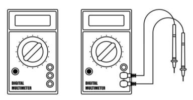 multímetro digital, dispositivo para medir corriente y voltaje en circuito eléctrico. herramienta de instalador, electricista, administrador de sistemas. vector minimalista