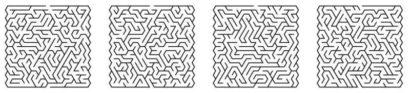 Children games. Set of square mazes with triangular cells. Puzzles and games for development of intelligence in child and an adult. Vector