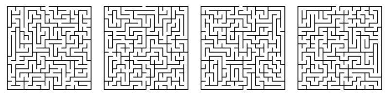 Children games. Set of square mazes of small level of difficulty. Puzzles and games for development of intelligence in child and an adult. Vector