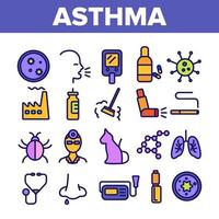 Asthma Illness Vector Thin Line Icons Set