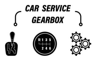 Infographics, car repair service. Car gearbox is mechanical and automatic. Vehicle speed shift lever, gears. Set of vector icons