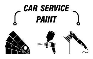 Infographics, car repair service. Color selection, car painting with aerobrush, body polishing after painting. Set of vector icons
