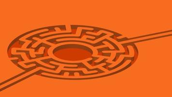 Abstract orange background with bright 3D maze for desktop screensaver, poster or banner. Way out of a difficult crisis situation. Vector