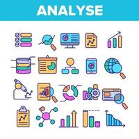 análisis de conjunto de iconos de línea de color de vector de datos