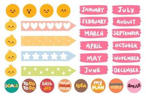 collection of weekly and daily planner sticker, notes, to do list, with lettering and cute icon. template for agenda, check list, stationery photo