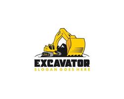 Excavator logo template, heavy equipment for construction logo vector