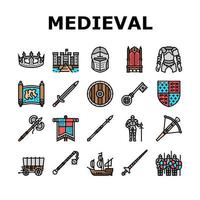 Medieval Warrior Weapon And Armor Icons Set Vector