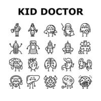 niño médico enfermedad tratamiento iconos conjunto vector