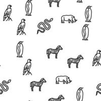 Zoo Animals, Birds And Snakes Vector Seamless Pattern