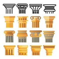 vector de conjunto de iconos de columna antigua. símbolo romano de la arquitectura. pilar antiguo. edificio de grecia. cultura de roma. elemento gráfico antiguo. signo clásico histórico. línea, ilustración plana