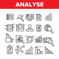 análisis de datos vector conjunto de iconos de línea delgada