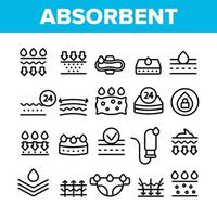 Absorbent, Absorbing Materials Vector Thin Line Icons Set