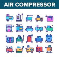 Air Compressor Device Collection Icons Set Vector