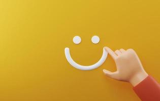 Hand writing happy face icon on yellow background. photo