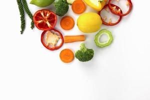 Groups of Healthy fruits isolated on white background,  Healthy Food placed on top of backgroup by different fruits and vegetables for Shopping concepts in supermarket photo