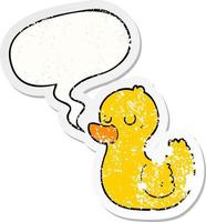 cartoon duck and speech bubble distressed sticker vector