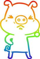 rainbow gradient line drawing cartoon angry pig vector