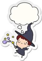 cartoon witch and thought bubble as a printed sticker vector