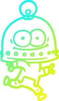 cold gradient line drawing happy carton robot with light bulb vector