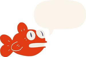 cartoon fish and speech bubble in retro style vector