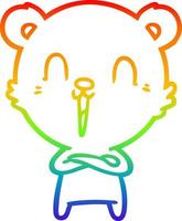 dibujo de línea de gradiente de arco iris oso de dibujos animados feliz vector