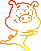 warm gradient line drawing happy cartoon pig vector