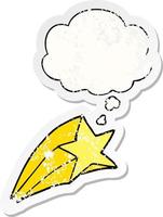 cartoon shooting star and thought bubble as a distressed worn sticker vector