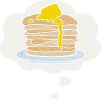 cartoon stack of pancakes and thought bubble in retro style vector