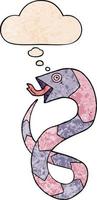 cartoon snake and thought bubble in grunge texture pattern style vector