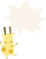 cute cartoon giraffe and speech bubble in retro style vector