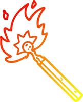 warm gradient line drawing cartoon burning match vector