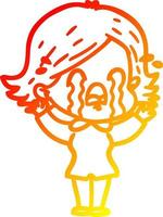 warm gradient line drawing cartoon woman crying vector