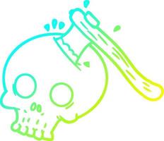 cold gradient line drawing cartoon axe in skull vector