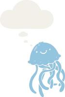 cartoon happy jellyfish and thought bubble in retro style vector