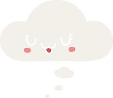 cute happy cartoon face and thought bubble in retro style vector