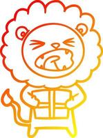 warm gradient line drawing cartoon lion with christmas present vector