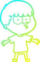 cold gradient line drawing cartoon curious boy vector