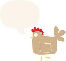 cartoon chicken and speech bubble in retro style vector