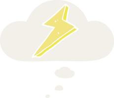 cartoon lightning and thought bubble in retro style vector