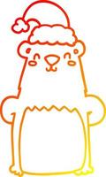 warm gradient line drawing cartoon bear wearing christmas hat vector
