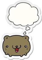 funny cartoon bear and thought bubble as a printed sticker vector