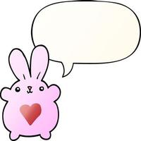 cute cartoon rabbit and love heart and speech bubble in smooth gradient style vector